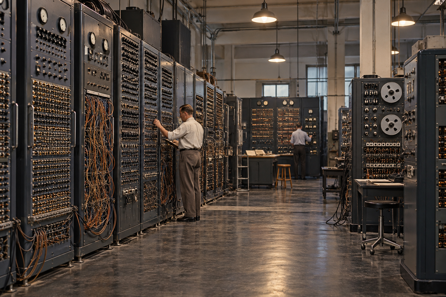 Illustrative early computer room